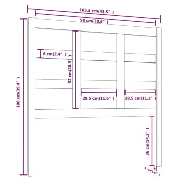 vidaXL Κεφαλάρι Κρεβατιού Μελί 105,5x4x100cm Μασίφ Ξύλο Πεύκου 1 τεμ.