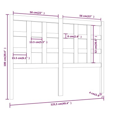vidaXL Κεφαλάρι Κρεβατιού Μελί 125,5x4x100cm Μασίφ Ξύλο Πεύκου 1 τεμ.