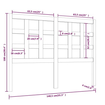 vidaXL Κεφαλάρι Κρεβατιού Λευκό 140,5x4x100cm Μασίφ Ξύλο Πεύκου 1 τεμ.
