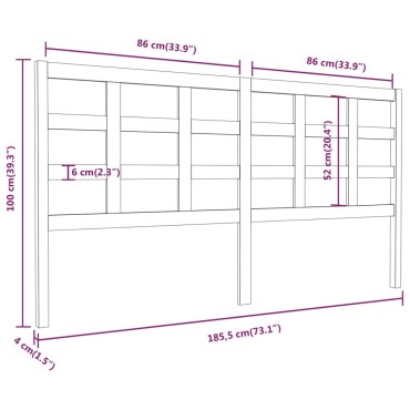vidaXL Κεφαλάρι Κρεβατιού Μελί 185,5x4x100cm Μασίφ Ξύλο Πεύκου 1 τεμ.