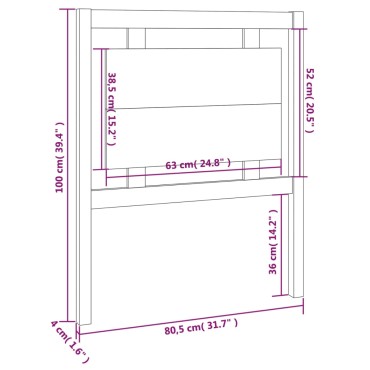 vidaXL Κεφαλάρι Κρεβατιού Γκρι 80,5x4x100cm από Μασίφ Ξύλο Πεύκου 1 τεμ.