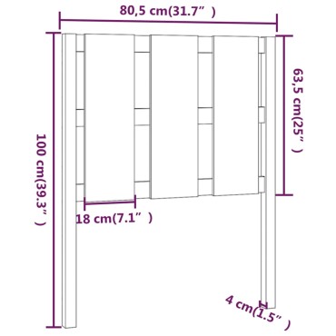 vidaXL Κεφαλάρι Κρεβατιού Λευκό 80,5x4x100cm Μασίφ Ξύλο Πεύκου 1 τεμ.