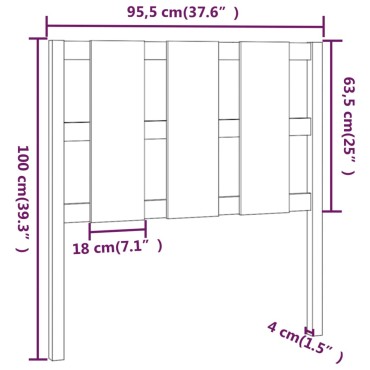 vidaXL Κεφαλάρι Κρεβατιού 95,5x4x100cm από Μασίφ Ξύλο Πεύκου 1 τεμ.