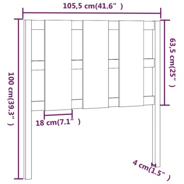 vidaXL Κεφαλάρι Κρεβατιού 105,5x4x100cm από Μασίφ Ξύλο Πεύκου 1 τεμ.
