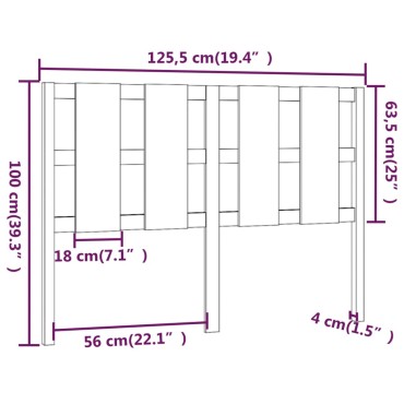 vidaXL Κεφαλάρι Κρεβατιού 125,5x4x100cm από Μασίφ Ξύλο Πεύκου 1 τεμ.