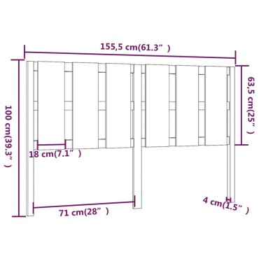 vidaXL Κεφαλάρι Κρεβατιού Γκρι 155,5x4x100cm Μασίφ Ξύλο Πεύκου 1 τεμ.
