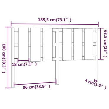 vidaXL Κεφαλάρι Κρεβατιού Γκρι 185,5x4x100cm από Μασίφ Ξύλο Πεύκου 1 τεμ.