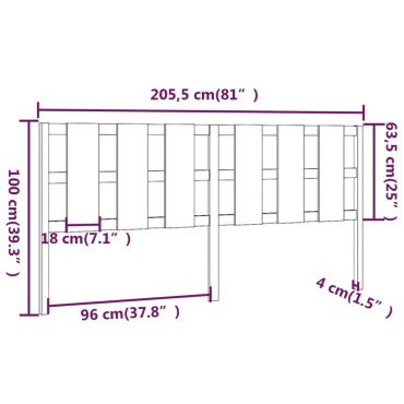 vidaXL Κεφαλάρι Κρεβατιού Γκρι 205,5x4x100cm από Μασίφ Ξύλο Πεύκου 1 τεμ.