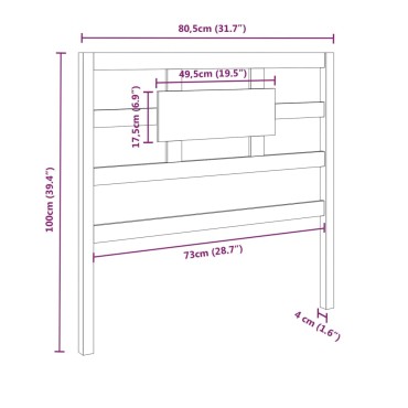 vidaXL Κεφαλάρι Κρεβατιού Γκρι 80,5x4x100cm από Μασίφ Ξύλο Πεύκου 1 τεμ.
