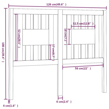 vidaXL Κεφαλάρι Κρεβατιού Μαύρο 126x4x100cm Μασίφ Ξύλο Πεύκου 1 τεμ.