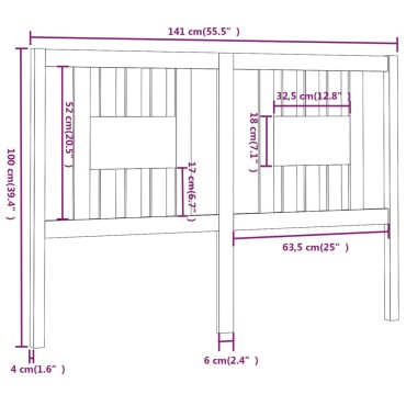 vidaXL Κεφαλάρι Κρεβατιού Γκρι 141x4x100cm από Μασίφ Ξύλο Πεύκου 1 τεμ.