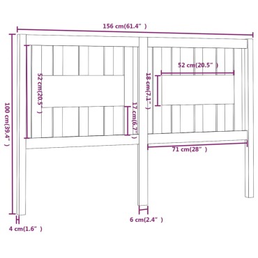 vidaXL Κεφαλάρι Κρεβατιού Μελί 156x4x100cm από Μασίφ Ξύλο Πεύκου 1 τεμ.