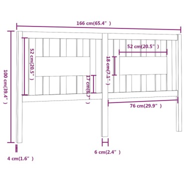vidaXL Κεφαλάρι Κρεβατιού Μελί 166x4x100cm από Μασίφ Ξύλο Πεύκου 1 τεμ.