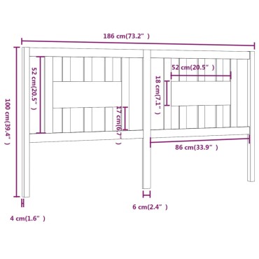 vidaXL Κεφαλάρι Κρεβατιού Γκρι 186x4x100cm από Μασίφ Ξύλο Πεύκου 1 τεμ.