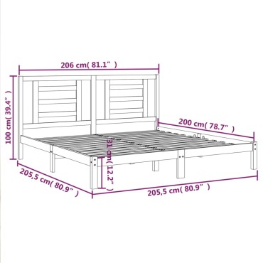 vidaXL Πλαίσιο Κρεβατιού Γκρι 200 x 200 εκ. από Μασίφ Ξύλο Πεύκου