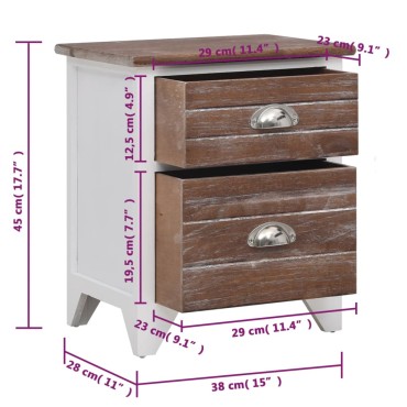 vidaXL Κομοδίνο Καφέ και Λευκό 38x28x45cm από Ξύλο Παυλώνιας 1 τεμ.
