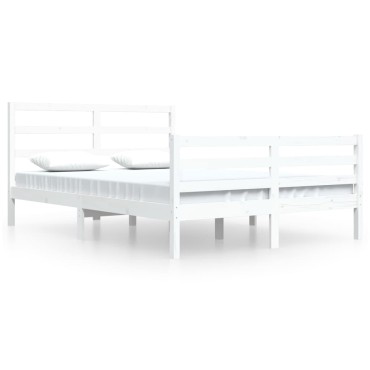 vidaXL Πλαίσιο Κρεβατιού Λευκό 160x200cm από Μασίφ Ξύλο Πεύκου 1 τεμ. - Διπλό