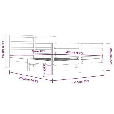 vidaXL Πλαίσιο Κρεβατιού Λευκό 160 x 200 εκ. από Μασίφ Ξύλο Πεύκου