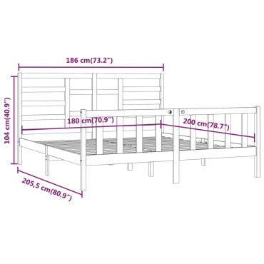 vidaXL Πλαίσιο Κρεβατιού Λευκό 180 x 200 εκ. Μασίφ Ξύλο Super King