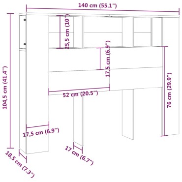 vidaXL Κεφαλάρι Με Αποθηκευτικό Χώρο Γκρι Sonoma 140x18,5x104,5cm 1 τεμ.