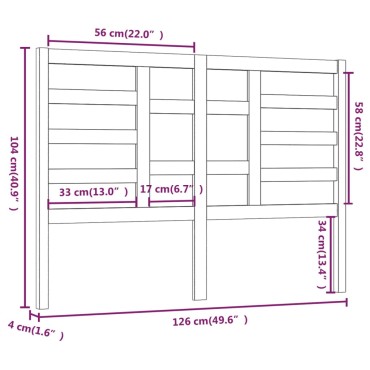 vidaXL Κεφαλάρι Κρεβατιού Μαύρο 126x4x104cm Μασίφ Ξύλο Πεύκου 1 τεμ.