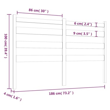 vidaXL Κεφαλάρι Κρεβατιού Γκρι 186x4x100cm από Μασίφ Ξύλο Πεύκου 1 τεμ.