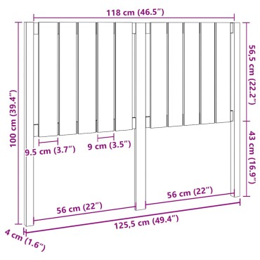 vidaXL Κεφαλάρι Κρεβατιού Γκρι 125,5x4x100cm Μασίφ Ξύλο Πεύκου 1 τεμ.