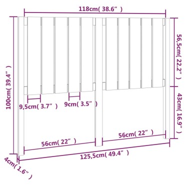 vidaXL Κεφαλάρι Κρεβατιού Μελί 125,5x4x100cm Μασίφ Ξύλο Πεύκου 1 τεμ.