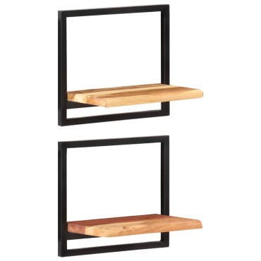vidaXL Ράφια Τοίχου 2 τεμ. 40x24x35cm Μασίφ Ξύλο Ακακίας & Ατσάλι