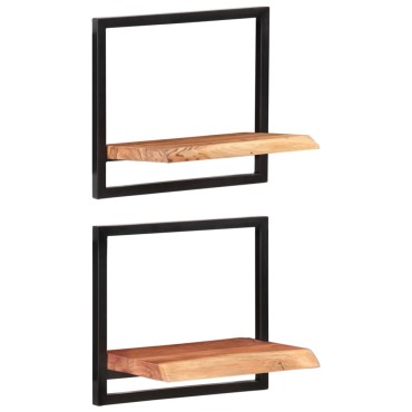 vidaXL Ράφια Τοίχου 2 τεμ. 40x24x35cm Μασίφ Ξύλο Ακακίας & Ατσάλι