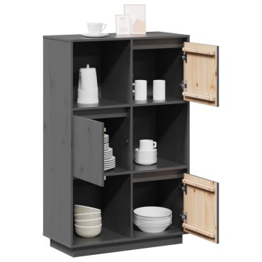 vidaXL Ντουλάπι Ψηλό Γκρι 74x35x117cm από Μασίφ Ξύλο Πεύκου 1 τεμ.