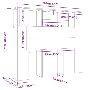 vidaXL Κεφαλάρι Με Αποθηκευτικό Χώρο Μαύρο 120x18,5x102,5cm 1 τεμ.
