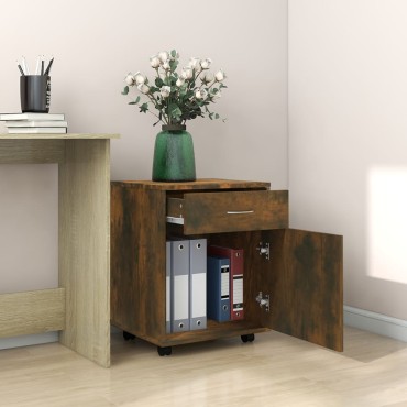 vidaXL Ντουλάπι Με Ροδάκια Καπνιστή Δρυς 45x38x54cm Επεξεργ. Ξύλο 1 τεμ.