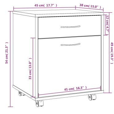vidaXL Ντουλάπι Με Ροδάκια Καπνιστή Δρυς 45x38x54cm Επεξεργ. Ξύλο 1 τεμ.
