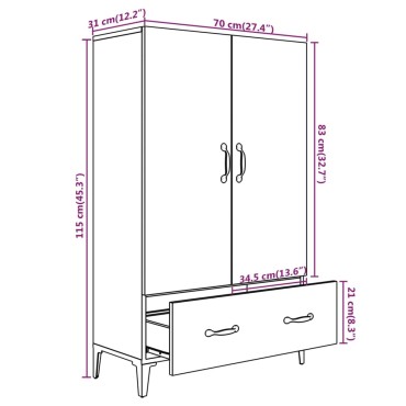 vidaXL Ντουλάπι άσπρο 70x31x115cm από Επεξεργασμένο Ξύλο 1 τεμ.