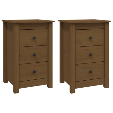 vidaXL Κομοδίνα 2 τεμ. Καφέ Μελί 40x35x61,5cm από Μασίφ Ξύλο Πεύκου