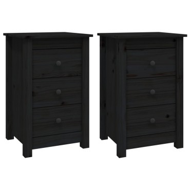 vidaXL Κομοδίνα 2 τεμ. Μαύρα 40x35x61,5cm από Μασίφ Ξύλο Πεύκου
