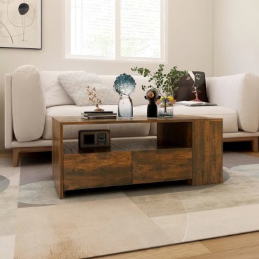 vidaXL Τραπεζάκι Σαλονιού Καπνιστή Δρυς 102x55x42cm Επεξεργασμένο Ξύλο 1 τεμ.