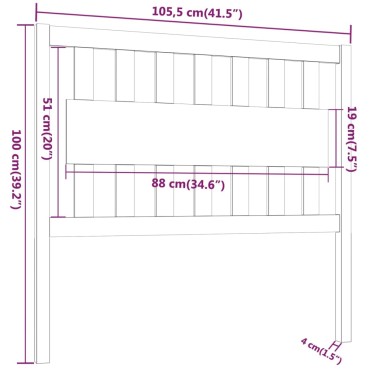 vidaXL Κεφαλάρι Κρεβατιού Μελί 105,5x4x100cm Μασίφ Ξύλο Πεύκου 1 τεμ.