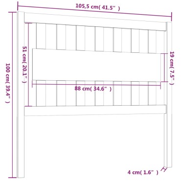 vidaXL Κεφαλάρι Κρεβατιού Μελί 105,5x4x100cm Μασίφ Ξύλο Πεύκου 1 τεμ.