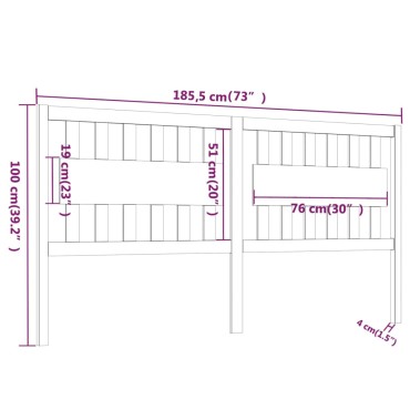 vidaXL Κεφαλάρι Κρεβατιού Γκρι 185,5x4x100cm από Μασίφ Ξύλο Πεύκου 1 τεμ.