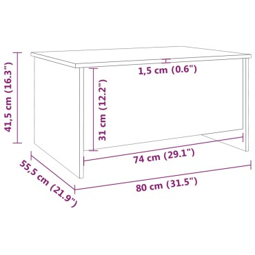 vidaXL Τραπεζάκι Σαλονιού Καφέ Δρυς 80x55,5x41,5cm από Επεξεργ. Ξύλο 1 τεμ.