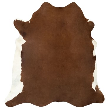 vidaXL Χαλί Καφέ / Λευκό 150x170cm από Γνήσιο Δέρμα Αγελάδας