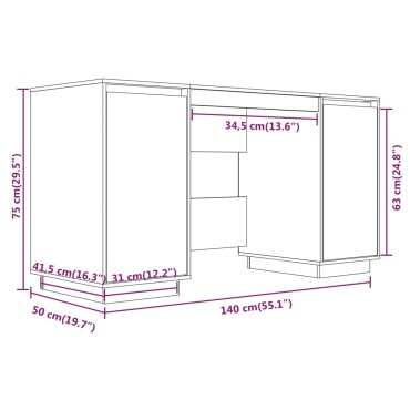 vidaXL Γραφείο 140x50x75cm από Μασίφ Ξύλο Πεύκου 1 τεμ.