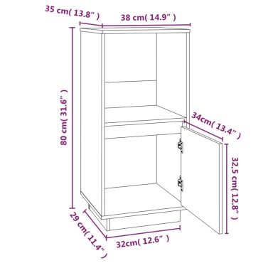 vidaXL Ντουλάπι Μαύρο 38x35x80cm από Μασίφ Ξύλο Πεύκου 1 τεμ.