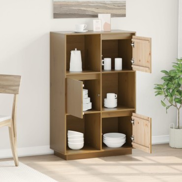 vidaXL Ντουλάπι Ψηλό Μελί 74x35x117cm από Μασίφ Ξύλο Πεύκου 1 τεμ.