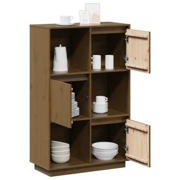 vidaXL Ντουλάπι Ψηλό Μελί 74x35x117cm από Μασίφ Ξύλο Πεύκου 1 τεμ.