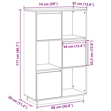 vidaXL Ντουλάπι Ψηλό Μαύρο 74x35x117cm από Μασίφ Ξύλο Πεύκου 1 τεμ.