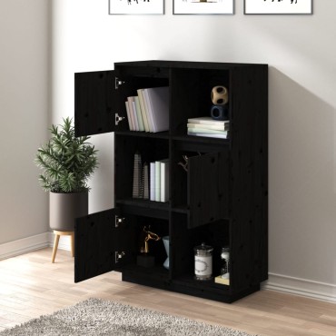 vidaXL Ντουλάπι Ψηλό Μαύρο 74x35x117cm από Μασίφ Ξύλο Πεύκου 1 τεμ.