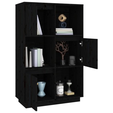 vidaXL Ντουλάπι Ψηλό Μαύρο 74x35x117cm από Μασίφ Ξύλο Πεύκου 1 τεμ.